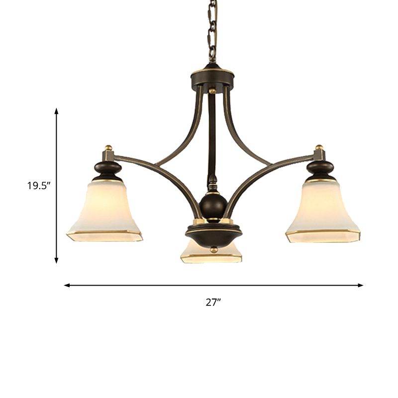3/5/6 Lights Bell Shade Chandelier Classic Antique Brass Frosted Glass Pendant Light Fixture
