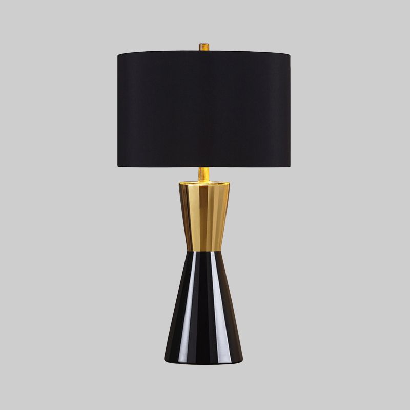 Cylindrical Task Lighting Modernist Fabric 1 Bulb Black Night Table Lamp, 14"/15" Wide
