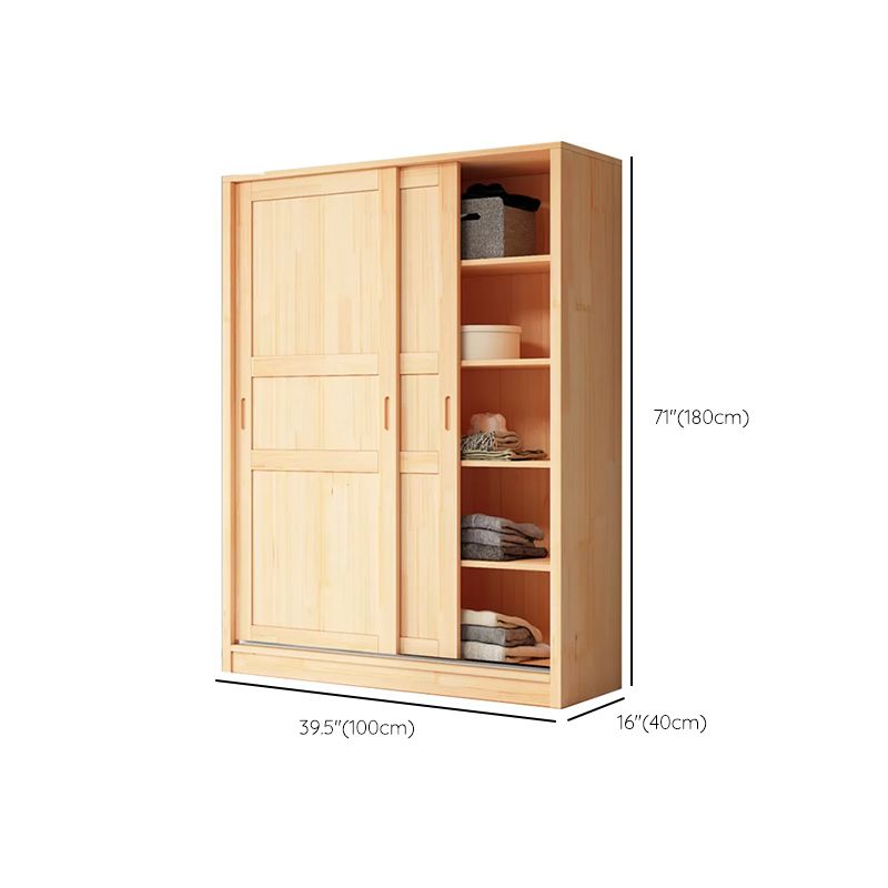 Natural Pine Solid Wood Wardrobe Freestanding Wardrobe with Sliding Doors