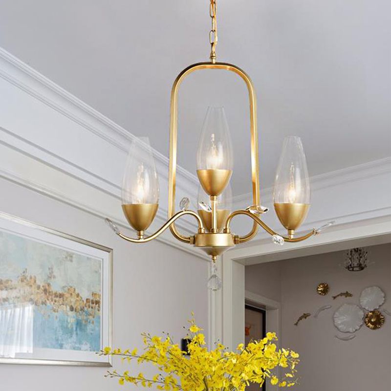 4 Bulbs Torpedo Pendant Chandelier Traditional Gold Crystal Suspended Lighting Fixture