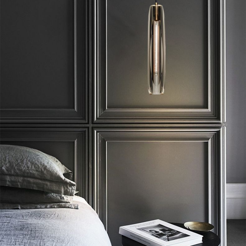 Modern Minimalist Cylindrical Shape Pendant Light Crystal Clear Suspension Light  for Living Room