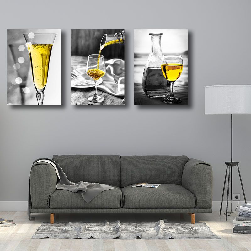 Liquor Wrapped Canvas Home Decor Modern for Dining Room Wall Art Print in Yellow (Set of 3)