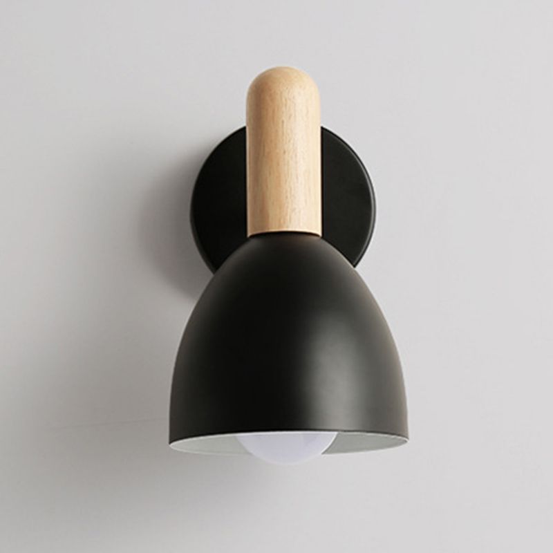 Nordic Style Metal Wall Light Dome Wall Sconce with Wood for Living Room