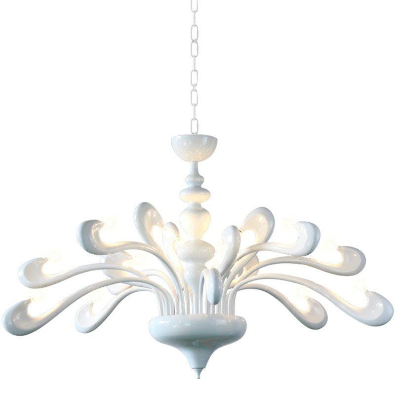 Swan Living Room Chandelier Metallic 12 Bulbs Minimalist Hanging Light Fixture in White