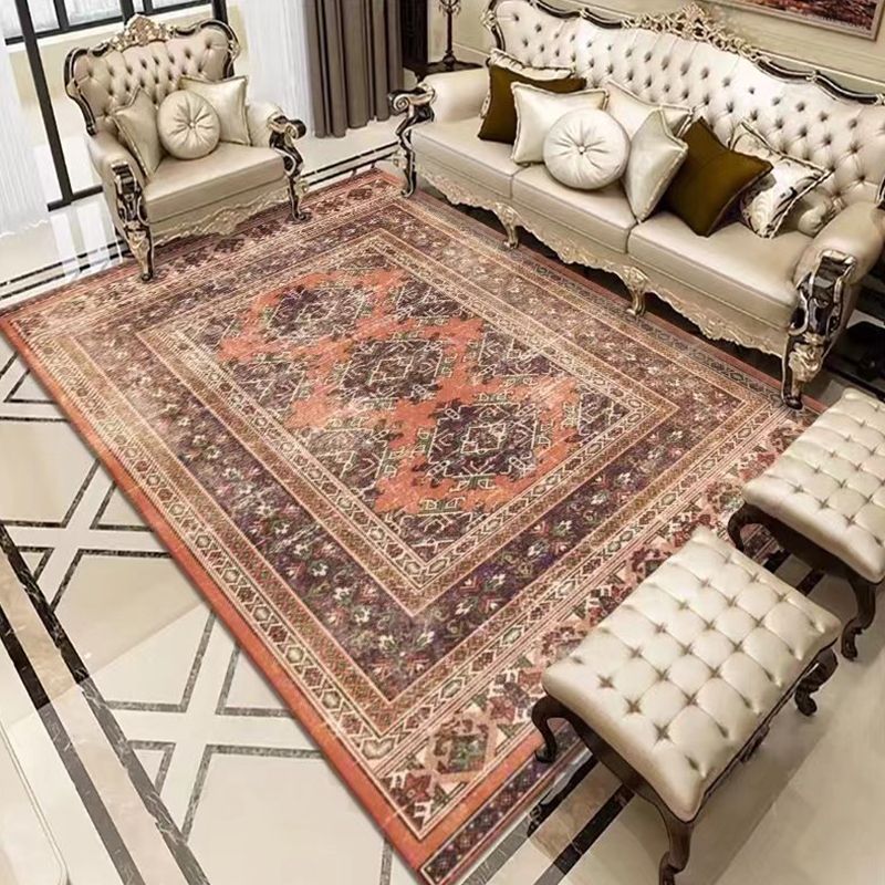 Orange Retro Carpet Polyester Print Carpet Non-Slip Backing Carpet for Living Room