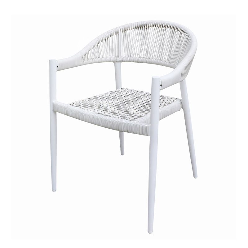 Tropical Rattan Outdoors Dining Chairs White with Arm Open Back