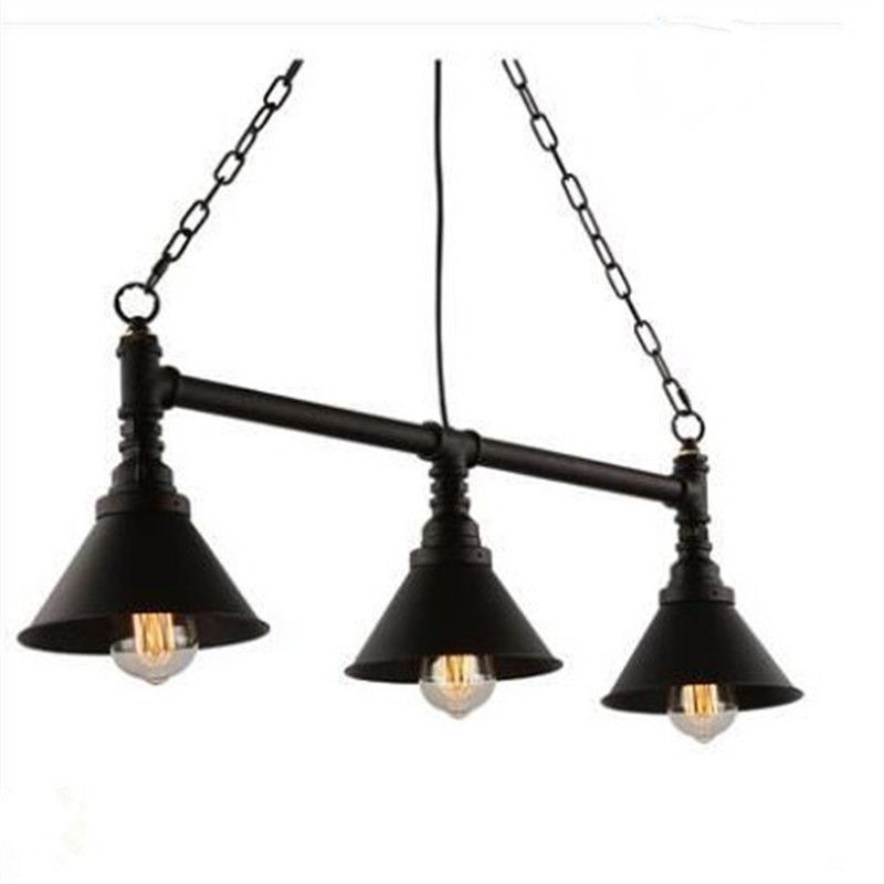 Conical Restaurant Island Light Fixture Industrial Metal 3-Head Black Hanging Ceiling Light