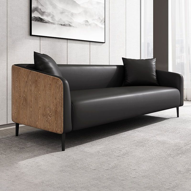 Stain Resistant Sofa Faux Leather Tuxedo Arm Sofa for Bonus Room