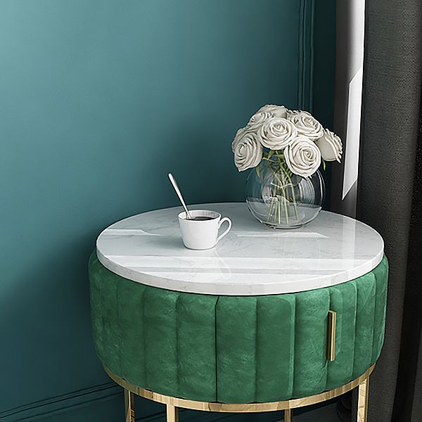 20'' Tall Metal Night Table Glam Marble Top 2-Drawer Bed Nightstand