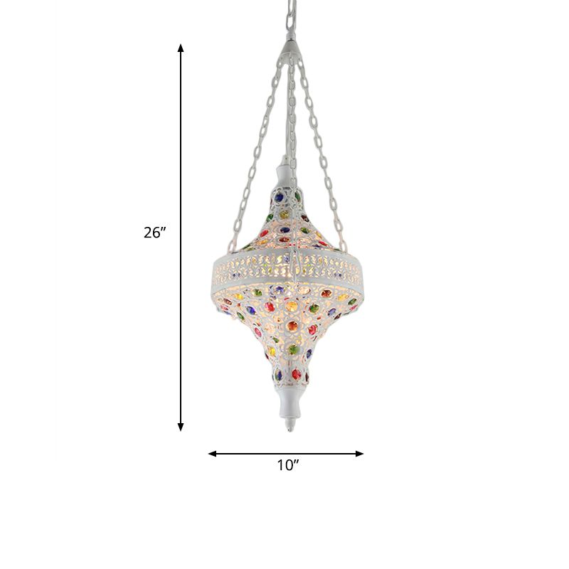 Bohemian Hollow Hanging Light 1 Bulb Metal Drop Pendant in White for Living Room