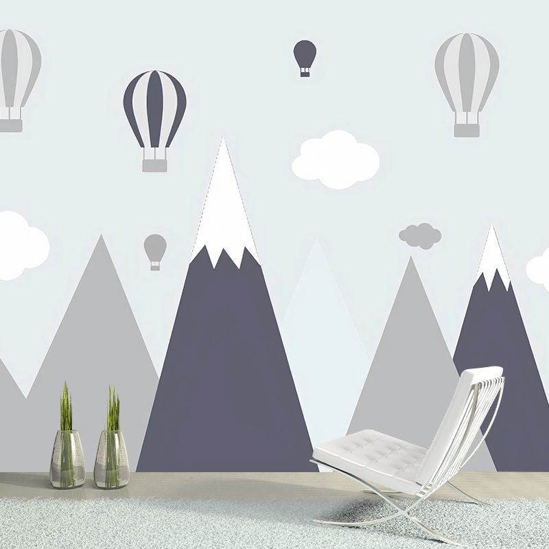 Cute Balloon and Mountain Mural Wallpaper for Children's Bedroom Decoration, Grey, Made to Measure