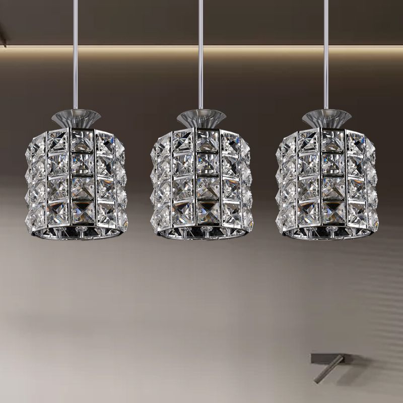 Crystal Drum Pendant Light Metal Frame Ceiling Light for Balcony