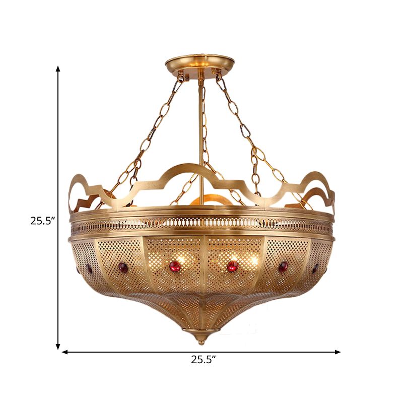 Messing 6 Lichter Deckenlampe Art Deco Metal Hollow Halbflush -Halterung für Wohnzimmer