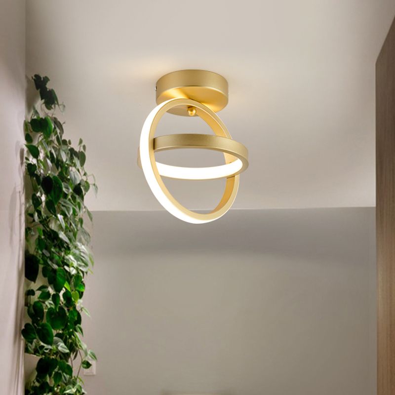 Lámpara de techo empotrada de pasillo LED de metal con luz empotrada de doble bucle simple en negro/dorado, luz cálida/blanca