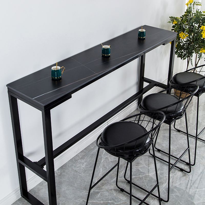 Modern Style Stone Bistro Bar Table Rectangle Metal Base Bar Table