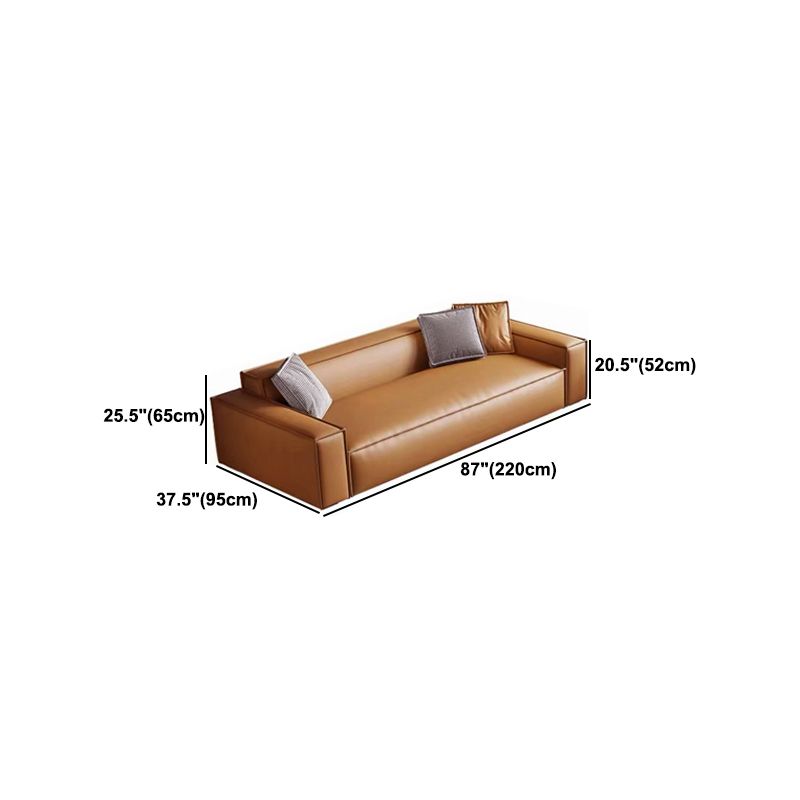 Contemporary Square Arm Sectional Orange Faux Leather Sectional