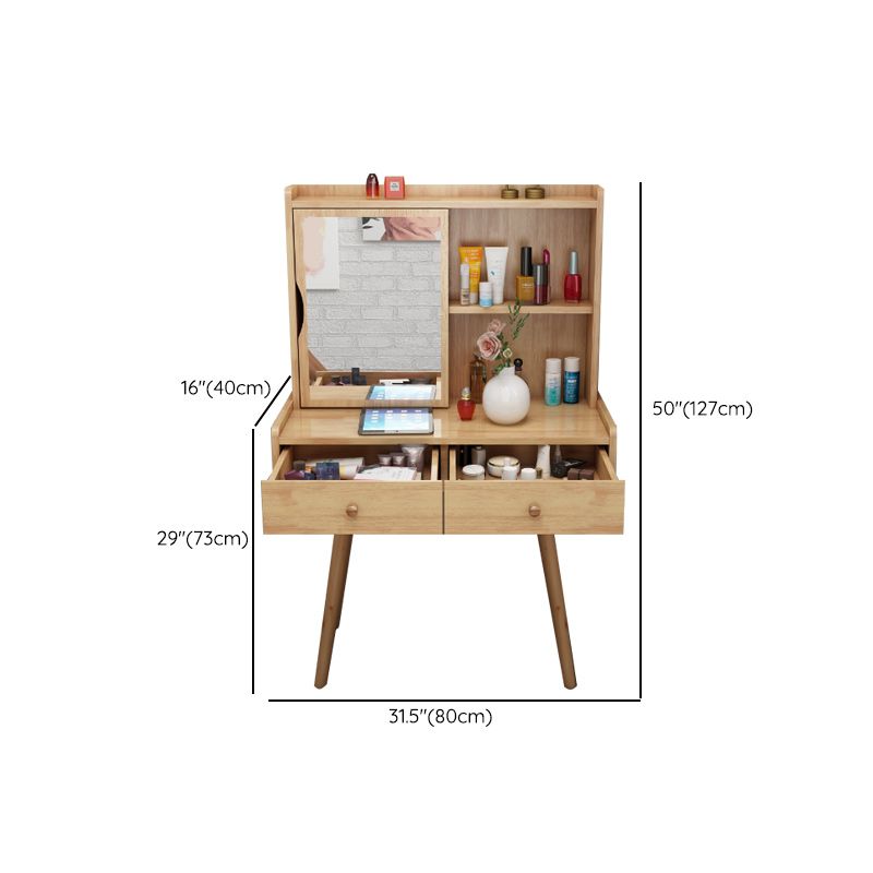 Scandinavian Dressing Table with Mirror and Drawer Solid Wood