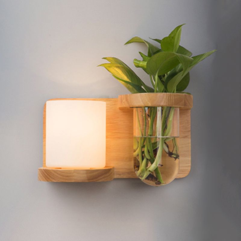 Creative Wooden Wall Light without Plants Modern Style Glass Shade Wall Light Fixture
