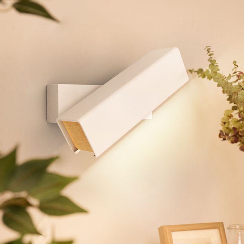 Rotatable Cuboidal LED Sconce Lamp Modern Aluminum Black/White-Wood Wall Mounted Lighting in Warm/White Light