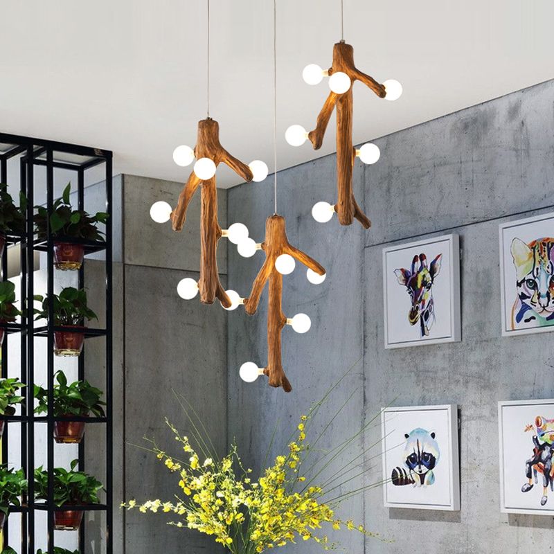Modernism Branch Resin Multi-plafond Light 18 têtes d'éclairage suspendu en marron avec conception de bulbe exposée
