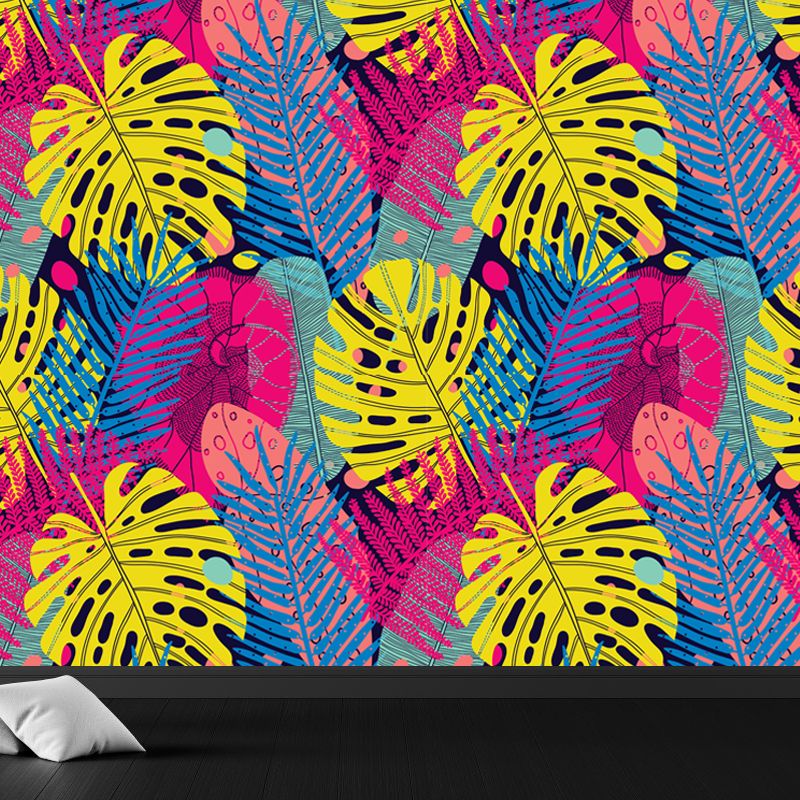 Contemporary Botanical Print Mural Decal Soft Color Dining Room Wall Covering, Custom