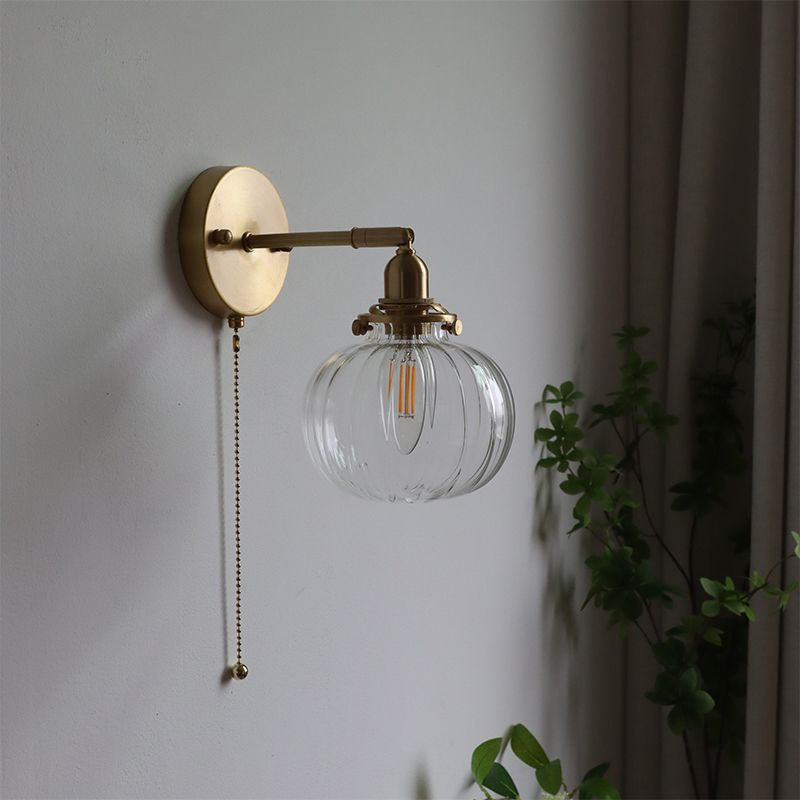 Lampada da parete a parete a sfera in stile industriale 1 illuminazione montata a parete leggera in oro