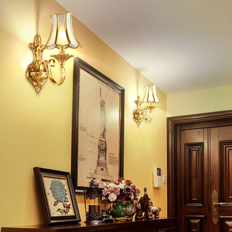 Brass Gold Finish Wall Light Sconce Scrolled Arm 1/2 Bulbs Colonial Style Wall Mount Lighting