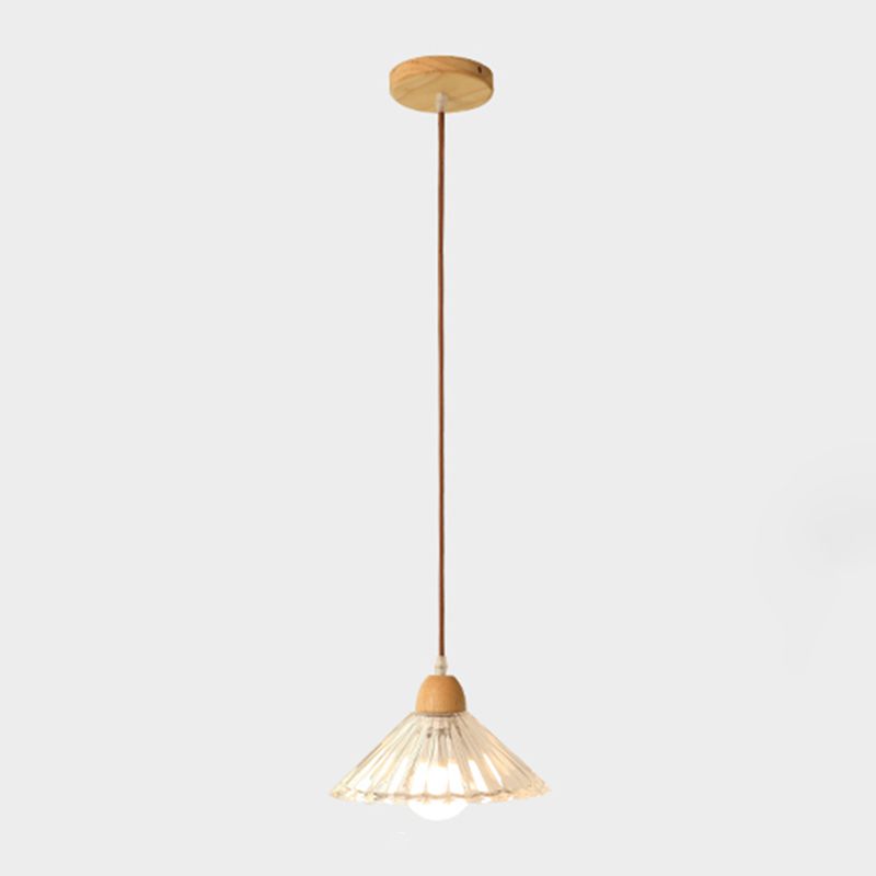 Nordic Shaded Pendant Lighting Fixture Wooden Bedroom Hanging Light Fixture in Wood