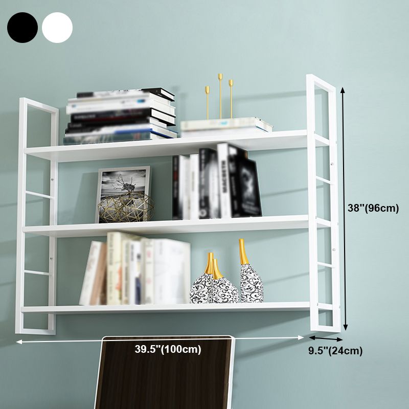 Industrial Wall Mounted Bookshelf Black and White Iron Shelf for Home