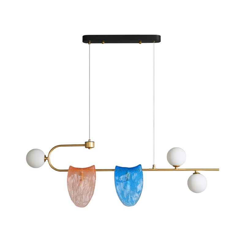 Geometrische hanger kroonluchter hedendaagse helder/roze blauw glas 5-head eetkamer led pendulum licht