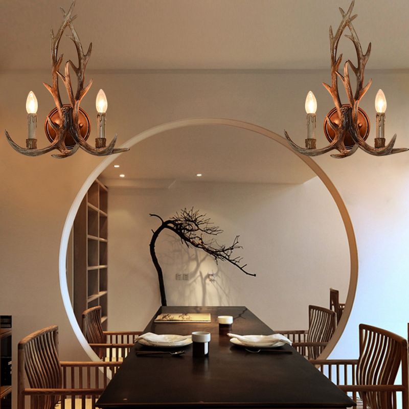Lámpara de pared de bulbo abierto con resina de cuerno de ciervo 1 Light Lodge Country Shond Light para cocina