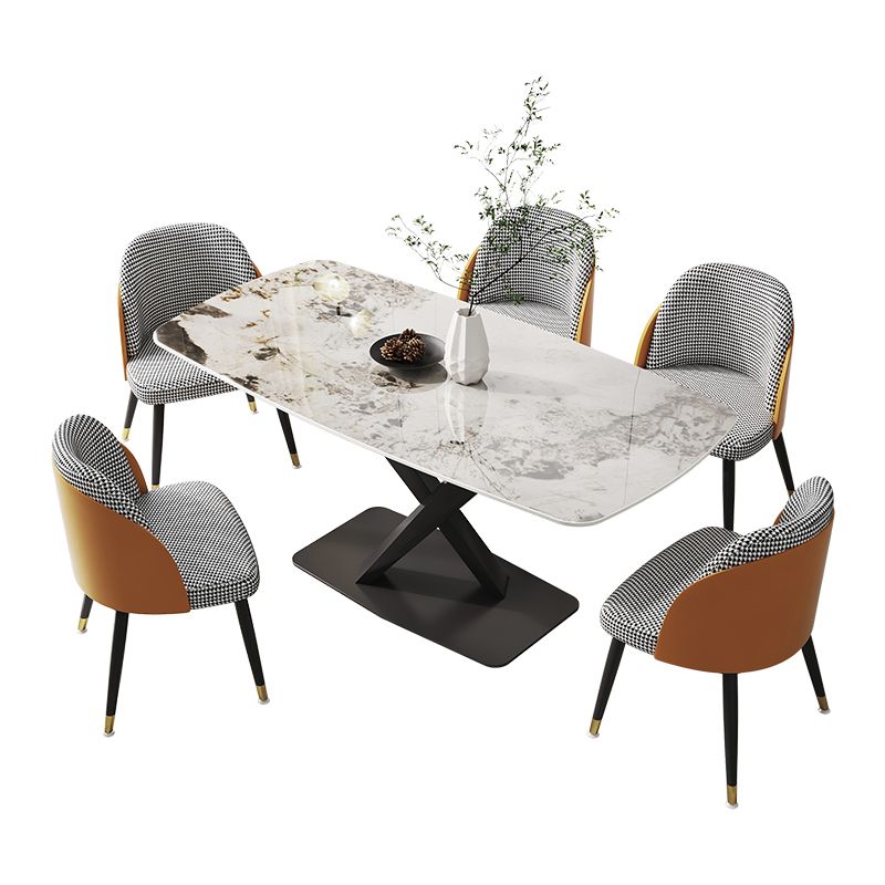 Designer Rectangle Dining Table Set 1/4/5/6/7 Pieces Gold Stone Top Dinette Set