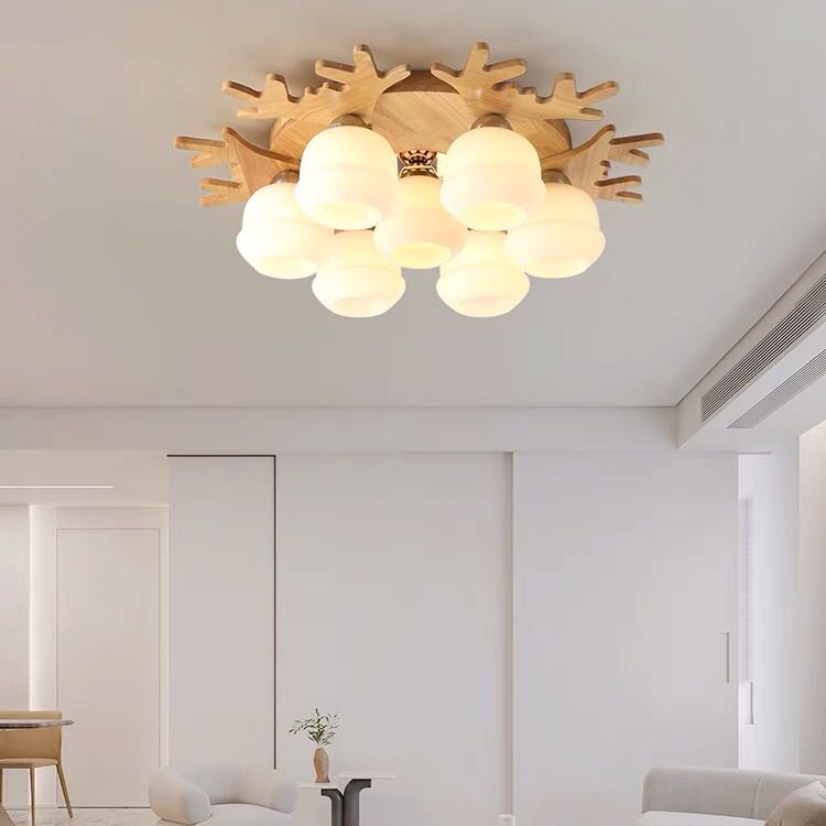 Antler Shape Flush Light Modern Style Glass 1/3/5/7 Lights Flush Ceiling Light in White