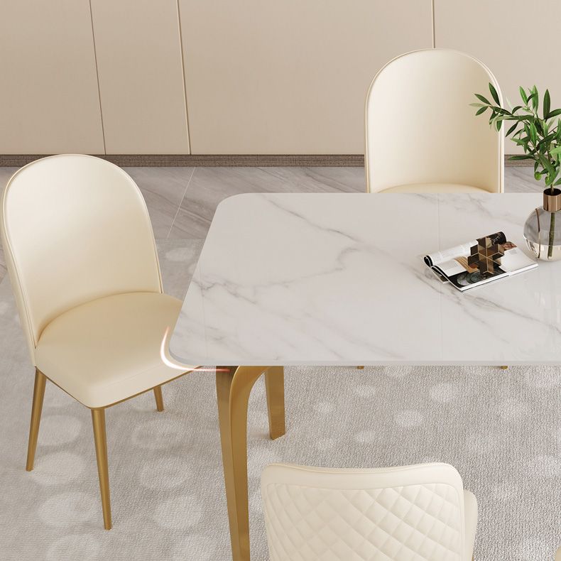 Glam Style Dinner Table Rectangle Stone Dining Room Table in White