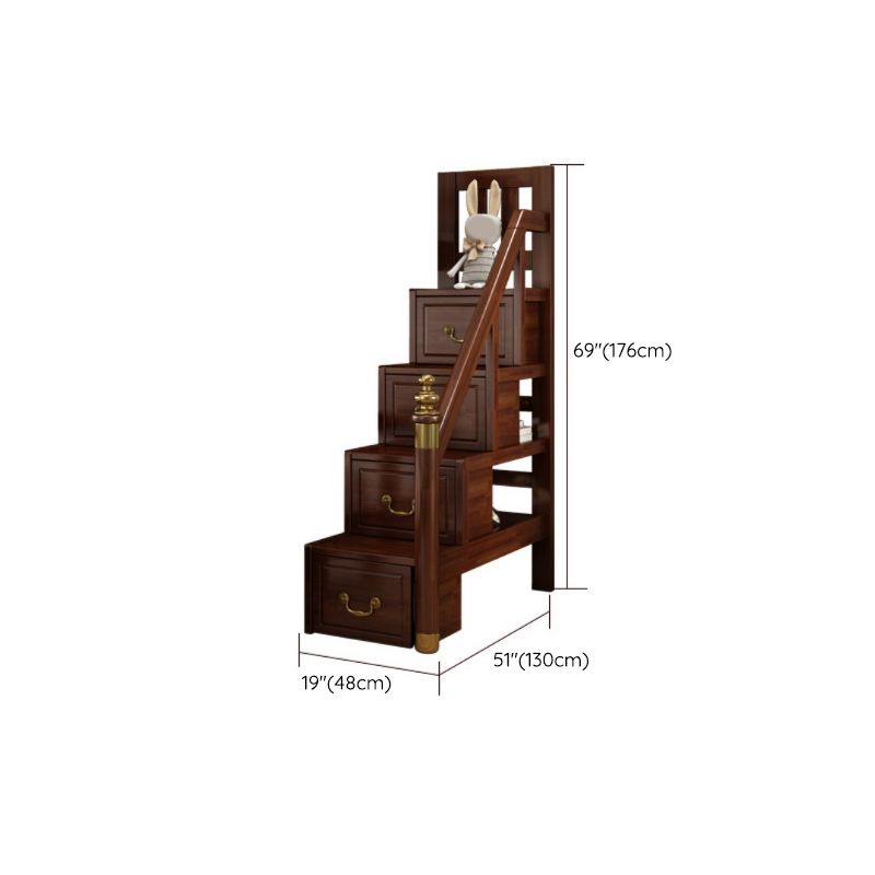 Solid Wood Loft Bed with Storage Scandinavian Brown Kids Bed with Open Frame