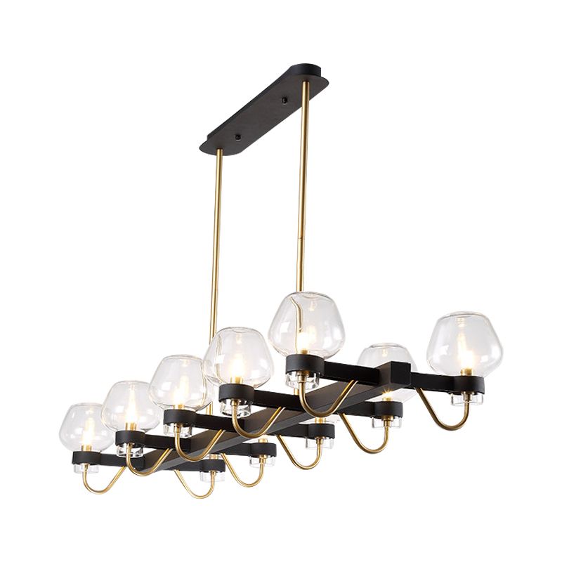 10 bulbes tasse lampe de l'île lampe contemporaine transparente / ambre / verre fumé Éclairage en suspension en noir / laiton pour la chambre