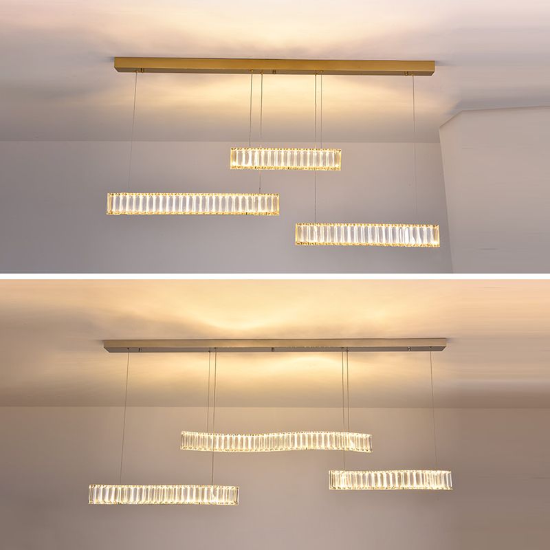 Contemporary Linear LED Ceiling Lamp Fixtures Crystal Island Pendant for Dinning Room