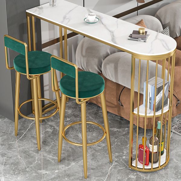 Glam Upholstered Dining Stools Round Armless Bar Stools with Footrest