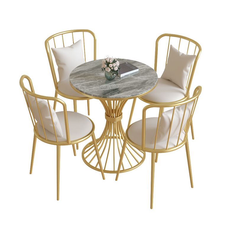 Glam Sintered Stone Dining Room Set with Round Table and Metal Base Formal Dining Table Furniture