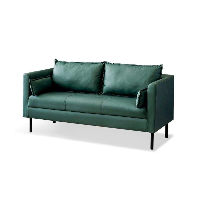 Scandinavian Faux Leather Sofa 29.52" High Tuxedo Arm Sofa with 2 Pillows