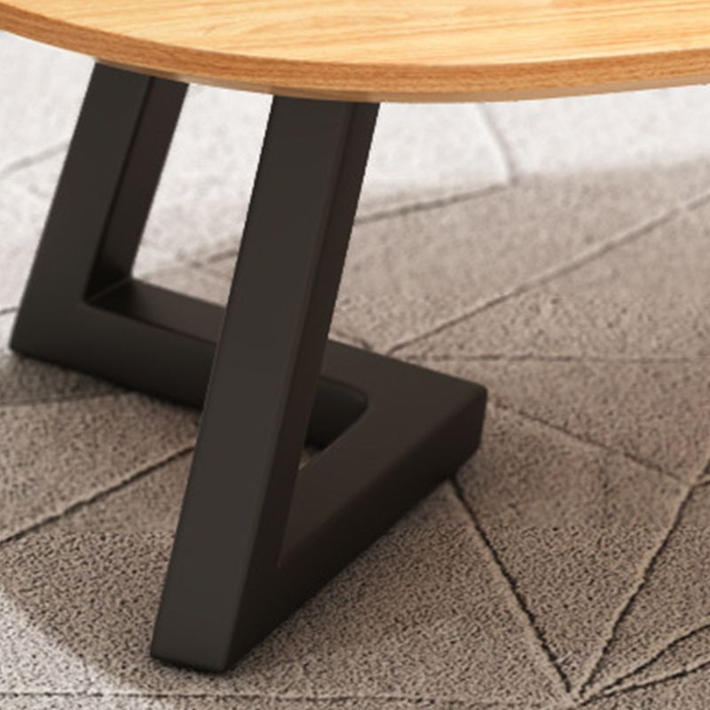 Nordic Solid Wood Elliptical Coffee Cocktail Table with 2 Legs