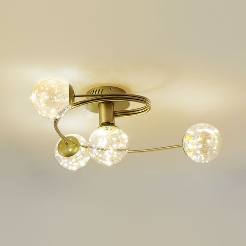 Metal Ball Shade Flush Ceiling Light Modern Style Multi Lights Flush Mount Fixture in Gold