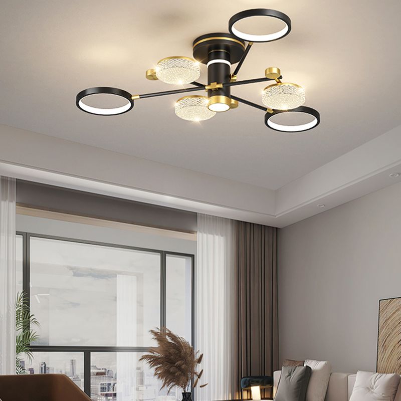Modern Style Sputnik Semi Flush Mount Ceiling Light Multi Lights Metal Semi Flush Chandelier