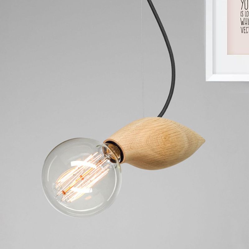 Open Bulb Restaurant Hanging Light Wooden Single Light Contemporary Pendant Light Fixture