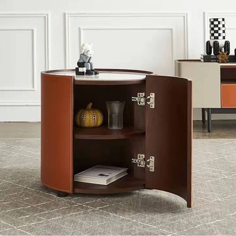 Modern Drum-shaped Base Design Wood with Storage Space Coffee Table