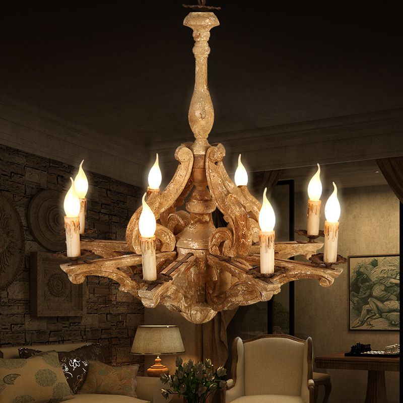 Lampe à lustre en bois de bougie en bois