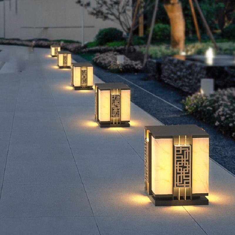 Rectangle Shape Metal Waterproof Pillar Lamp Modern 1 Light Outdoor Light in Black