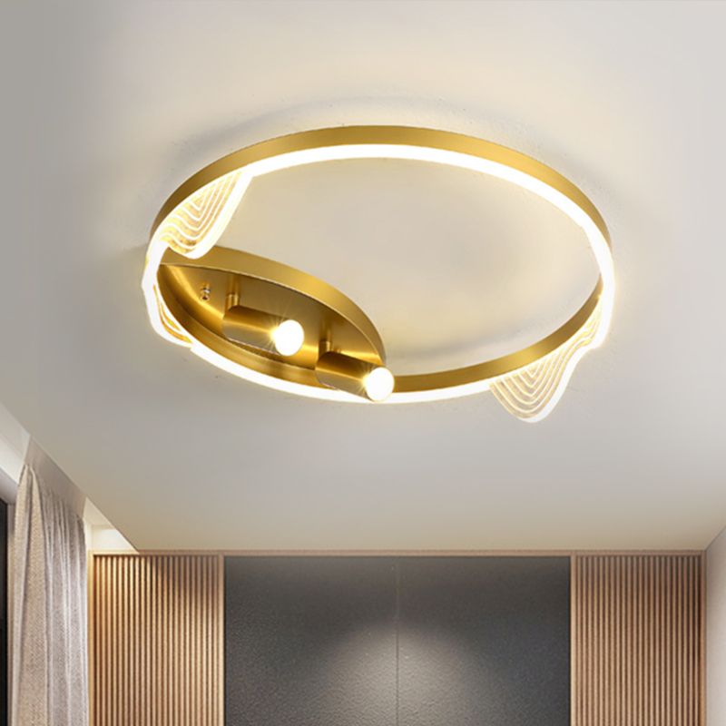 16"/19.5" W Circle Ceiling Fixture Simple Metal LED Restaurant Flush Mount Lighting in Gold, Warm/White Light