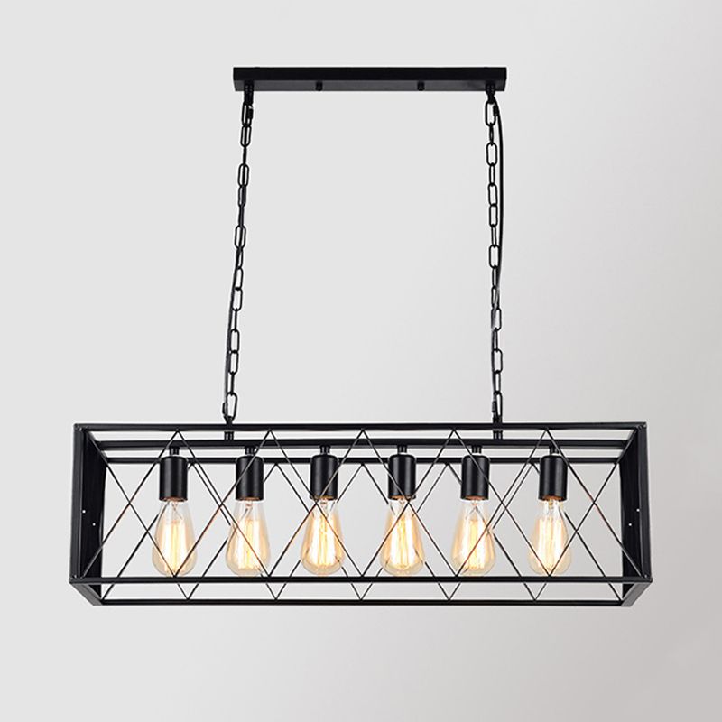 Rectangular Shape Pendant Light Modern Style Metal 4/6 Lights Hanging Lamp in Black
