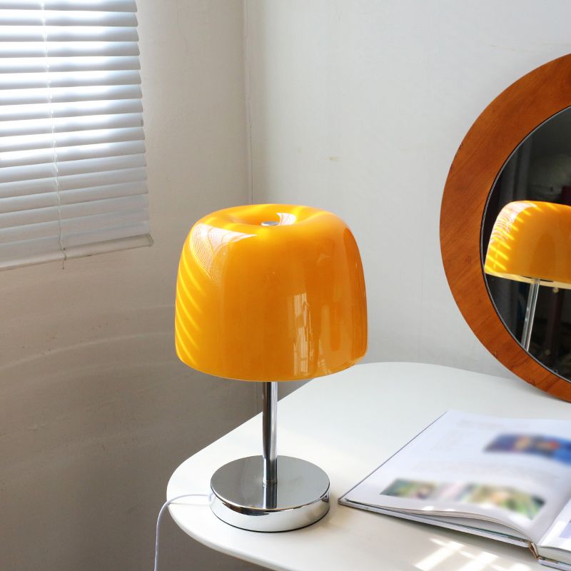 Lampade da tavolo da tamburo di tamburo in vetro contemporaneo 1 lampada da comodino leggero per camera da letto